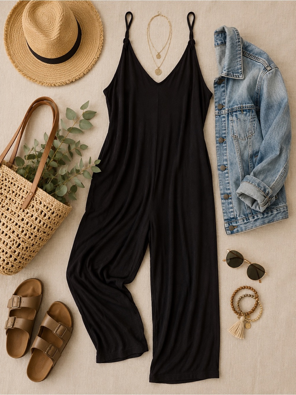 🛑 Black Wide-Leg Spaghetti Strap Jumpsuit - Women NWT
